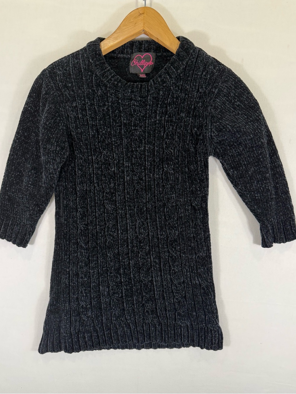 Chillipop Black Charcoal Cable-Knit Sweater Dress